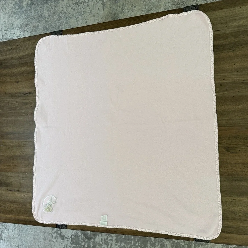 Vtg Carters Pink Baby Blanket Moon Dog Bunny Rabbit If They Could Stay Little